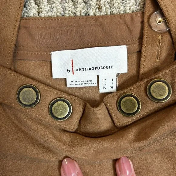 Anthropologie Faux Suede Pinafore Midi Skirt size 4 Overall Dress - Picture 9 of 11